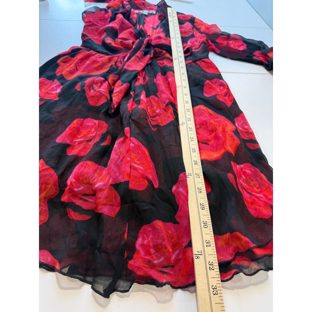 Urban Outfitters Kiki Tie Front Mini Dress Womens M Black Red Floral FLAW - Picture 8 of 10